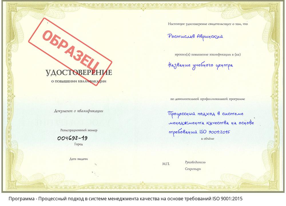 Процессный подход в системе менеджмента качества на основе требований ISO 9001:2015 Зеленокумск