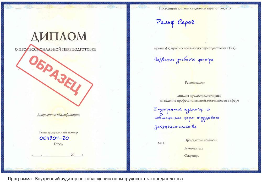 Внутренний аудитор по соблюдению норм трудового законодательства Зеленокумск