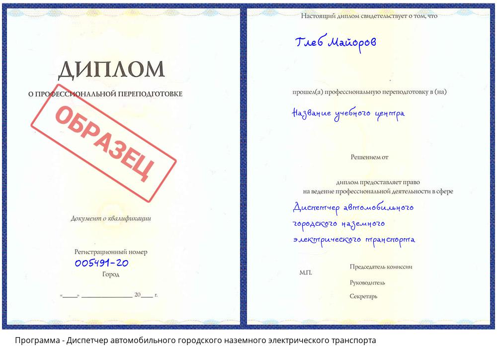 Диспетчер автомобильного городского наземного электрического транспорта Зеленокумск