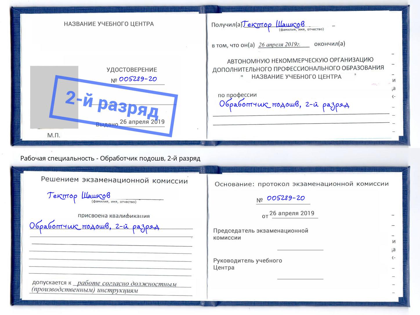корочка 2-й разряд Обработчик подошв Зеленокумск