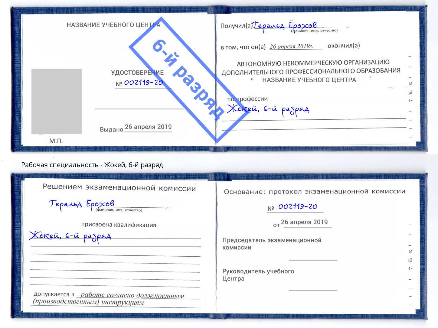 корочка 6-й разряд Жокей Зеленокумск