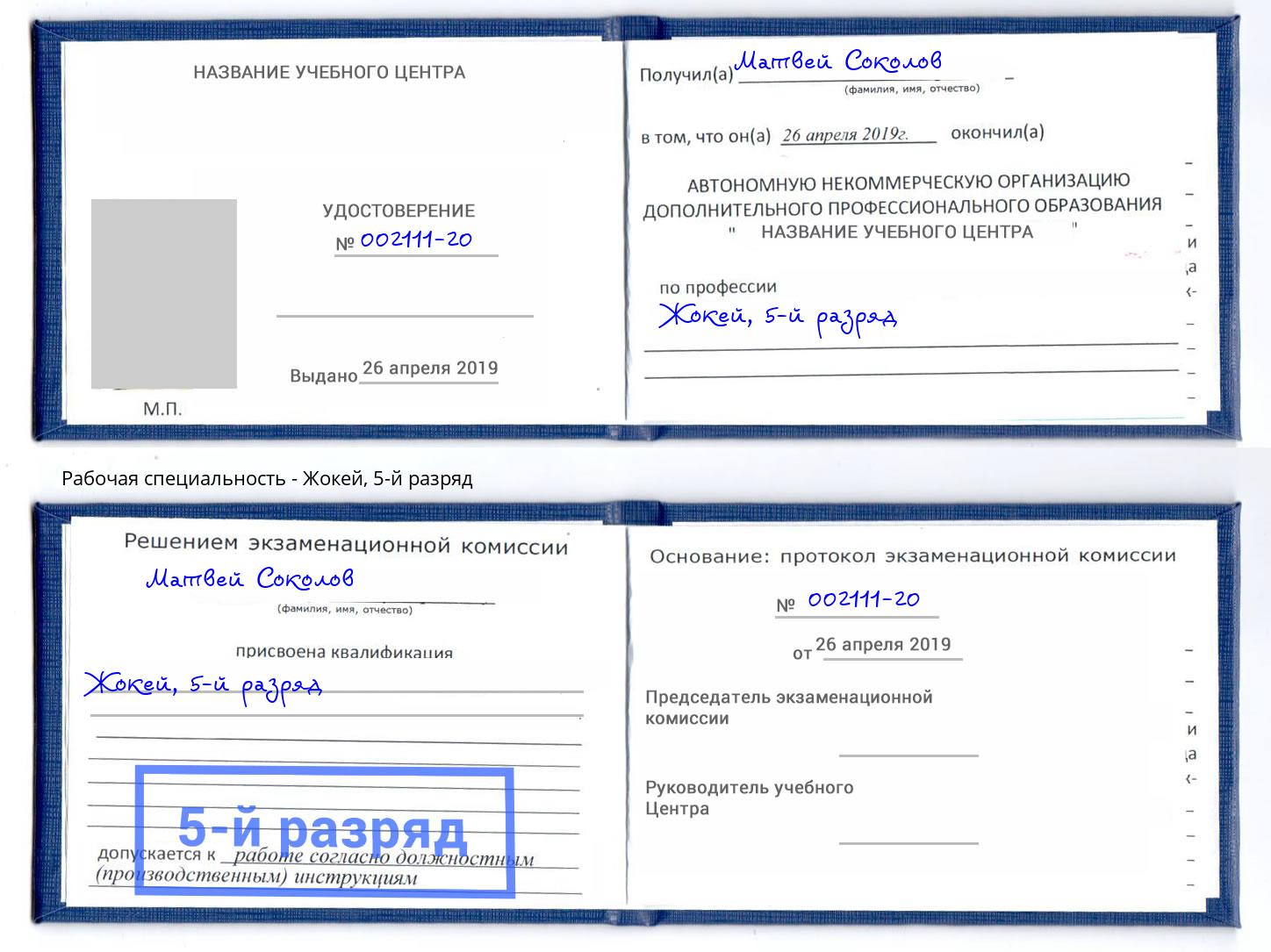 корочка 5-й разряд Жокей Зеленокумск