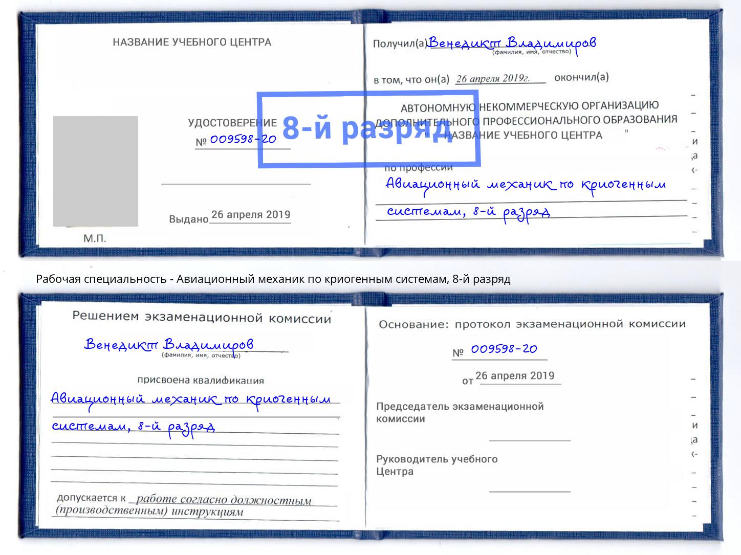 корочка 8-й разряд Авиационный механик по криогенным системам Зеленокумск